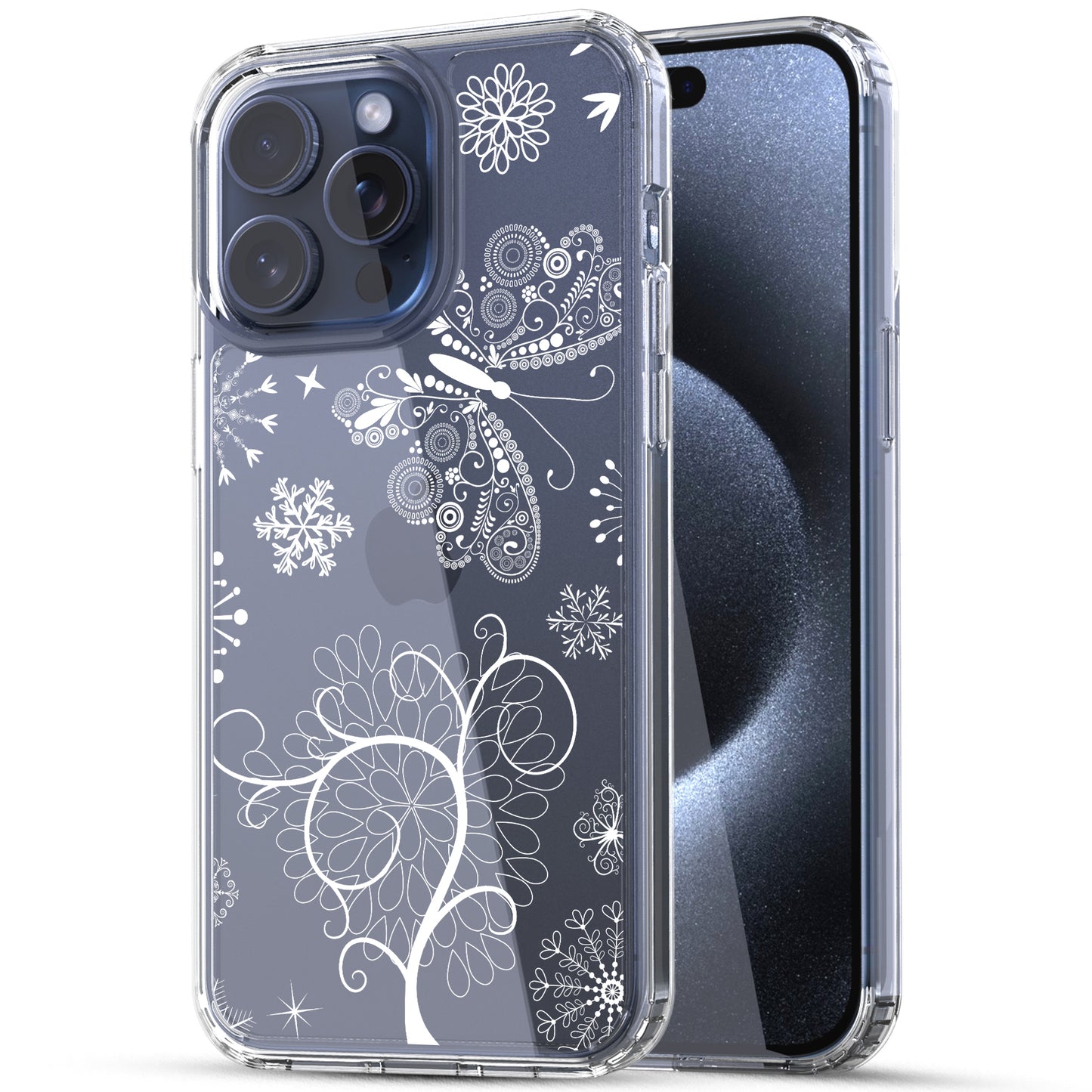 iPhone 15 Pro Max Case, Anti-Scratch Clear Case - Snowflakes and Butterflies