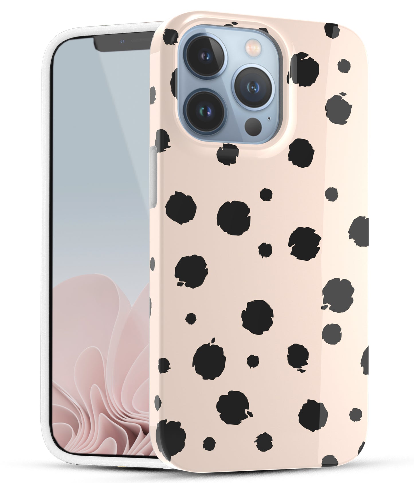 iPhone 13 Pro Case, Ultra Slim Glossy Shockproof Scratch-Proof Case - Vanilla Black Polka Dots