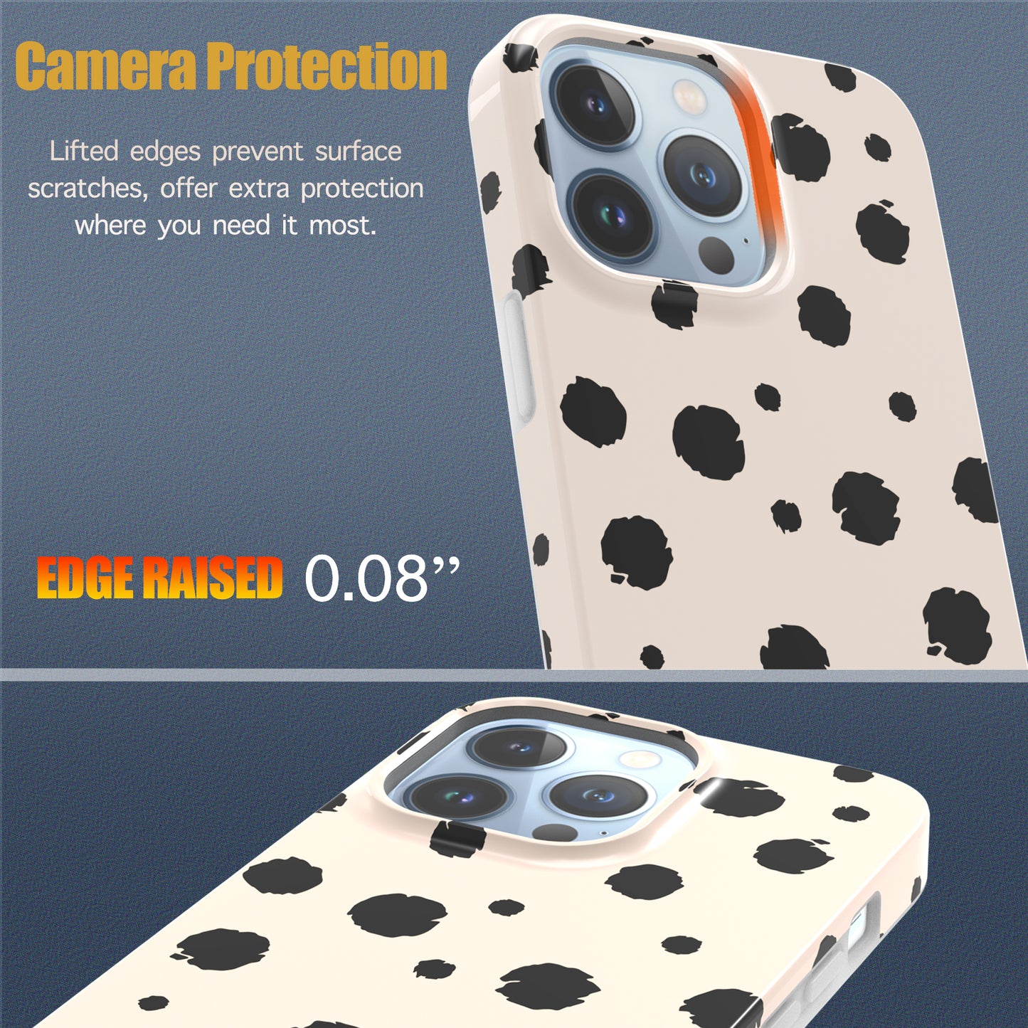 iPhone 13 Pro Case, Ultra Slim Glossy Shockproof Scratch-Proof Case - Vanilla Black Polka Dots