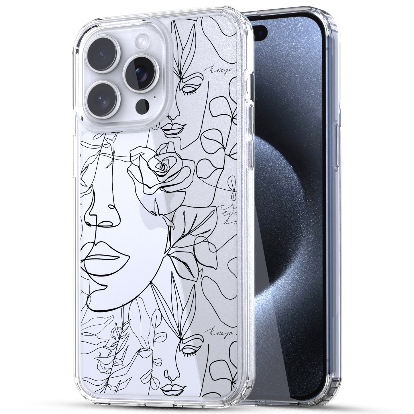 iPhone 15 Pro Case, Anti-Scratch Clear Case - Abstract Face