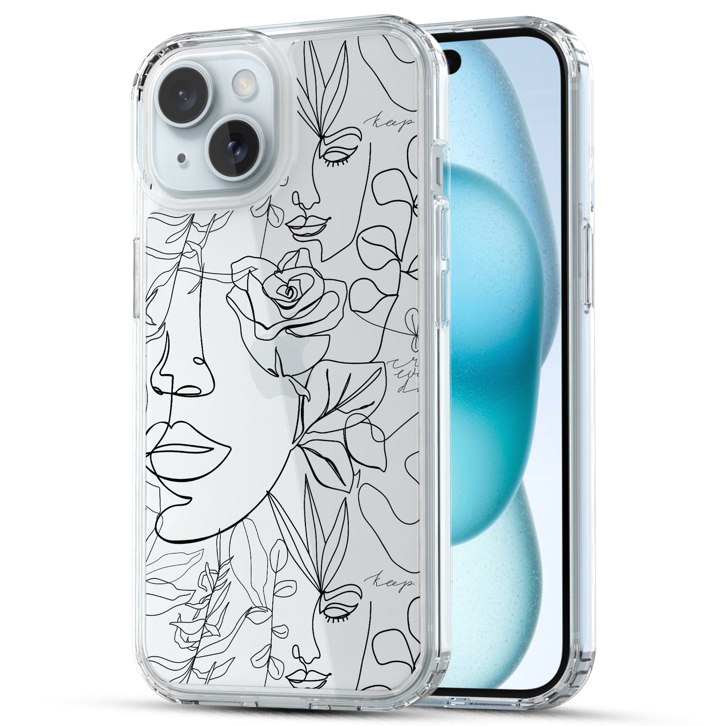 iPhone 15 Case, Anti-Scratch Clear Case - Abstract Face