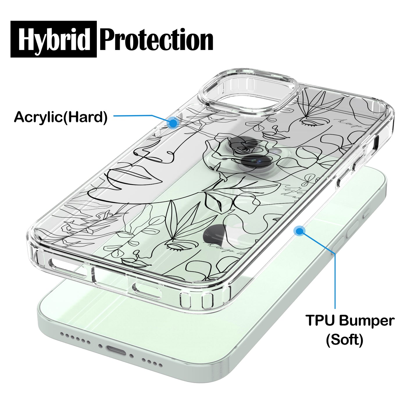 iPhone 15 Case, Anti-Scratch Clear Case - Abstract Face