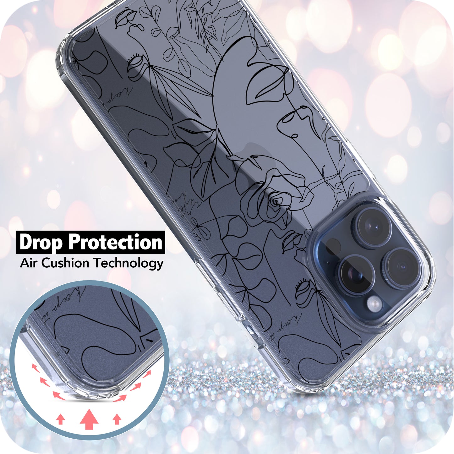 iPhone 15 Pro Max Case, Anti-Scratch Clear Case - Abstract Face