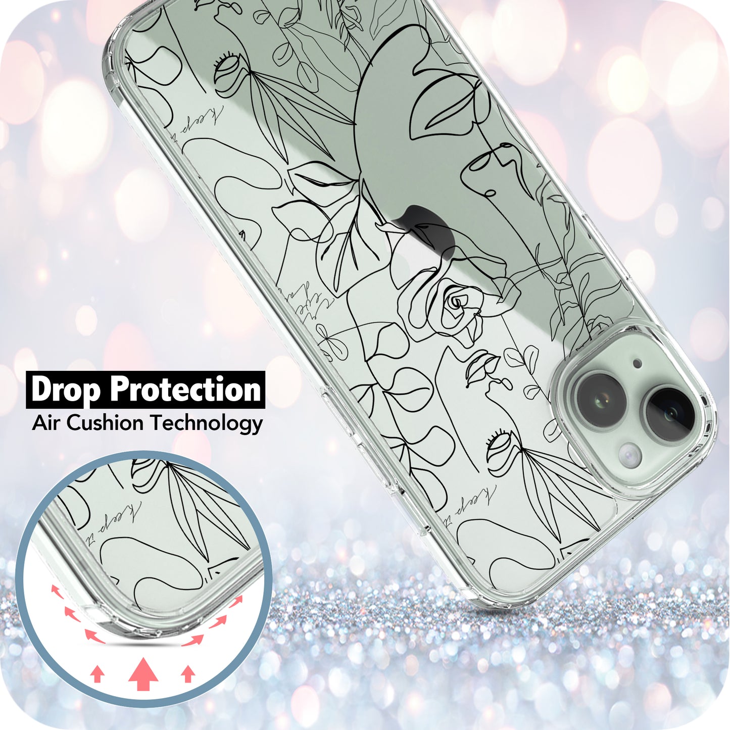 iPhone 15 Case, Anti-Scratch Clear Case - Abstract Face