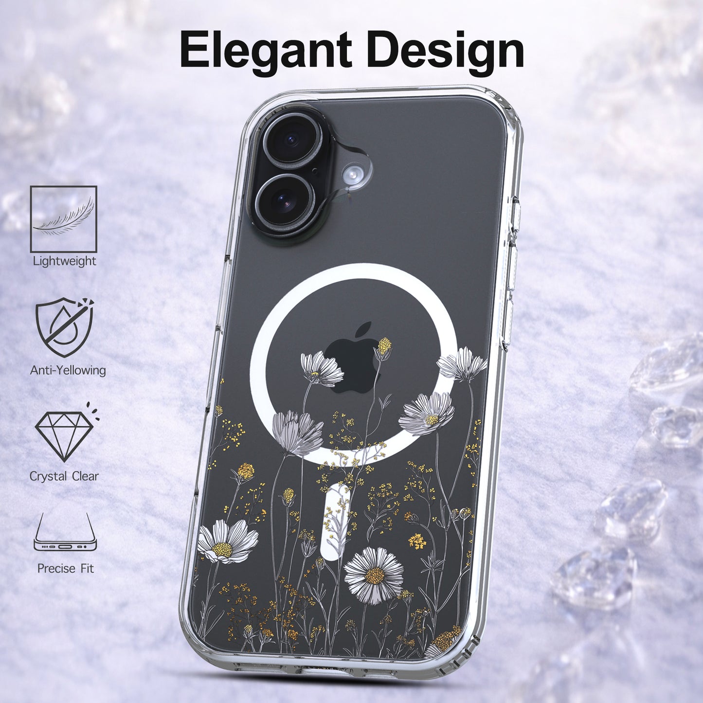 iPhone 17 Case, Anti-Scratch Clear Case - Elegant Daisy Gold Floral
