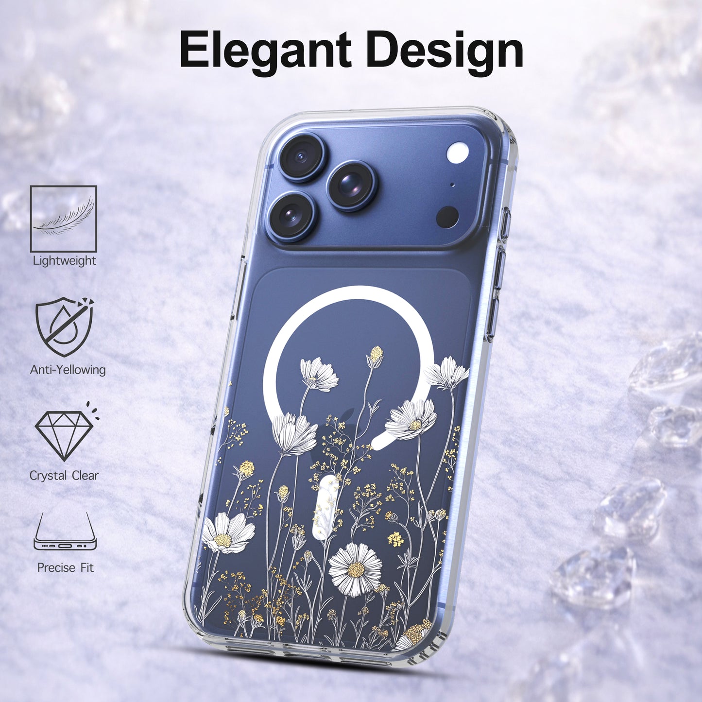 iPhone 17 Pro Case, Anti-Scratch Clear Case - Elegant Daisy Gold Floral