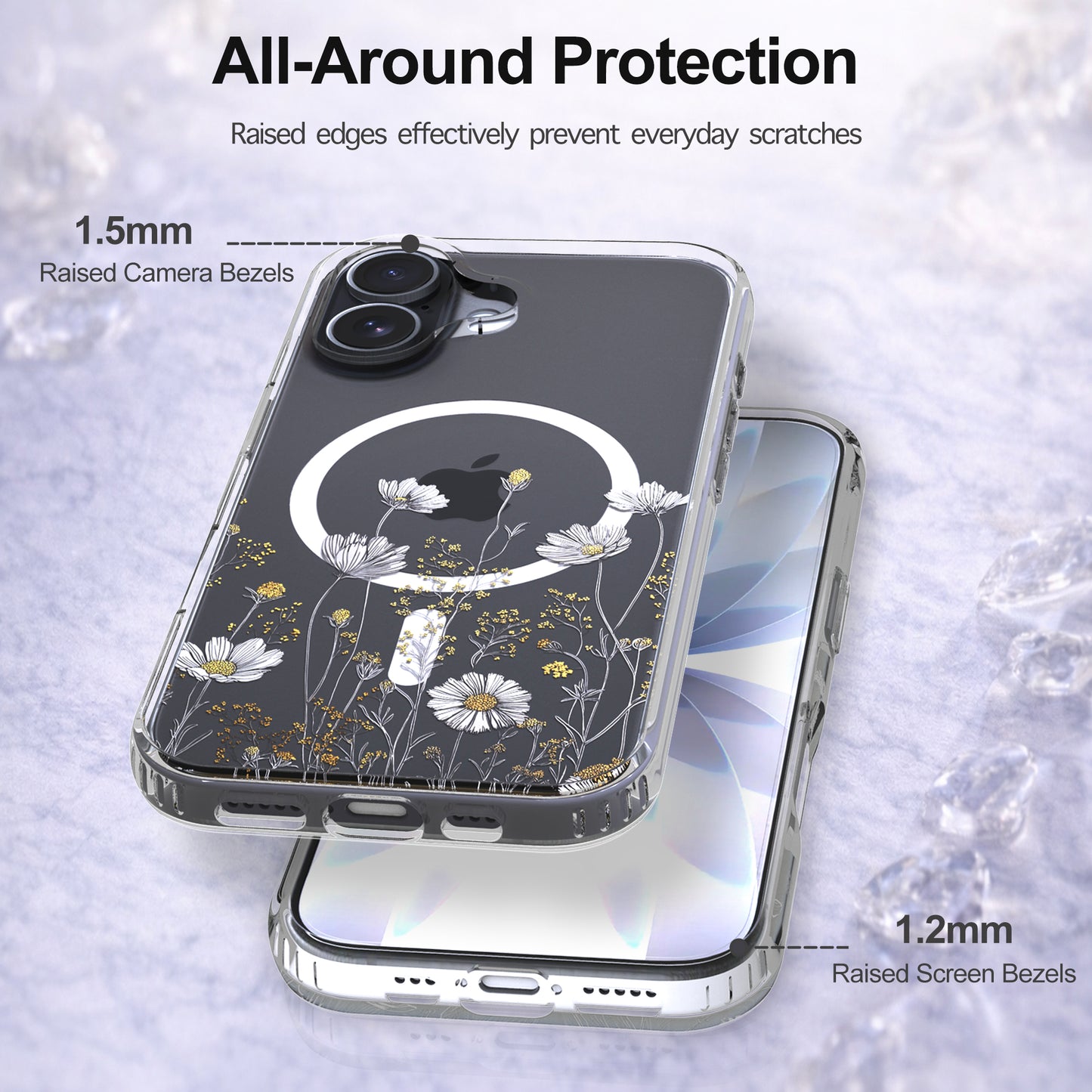 iPhone 17 Case, Anti-Scratch Clear Case - Elegant Daisy Gold Floral