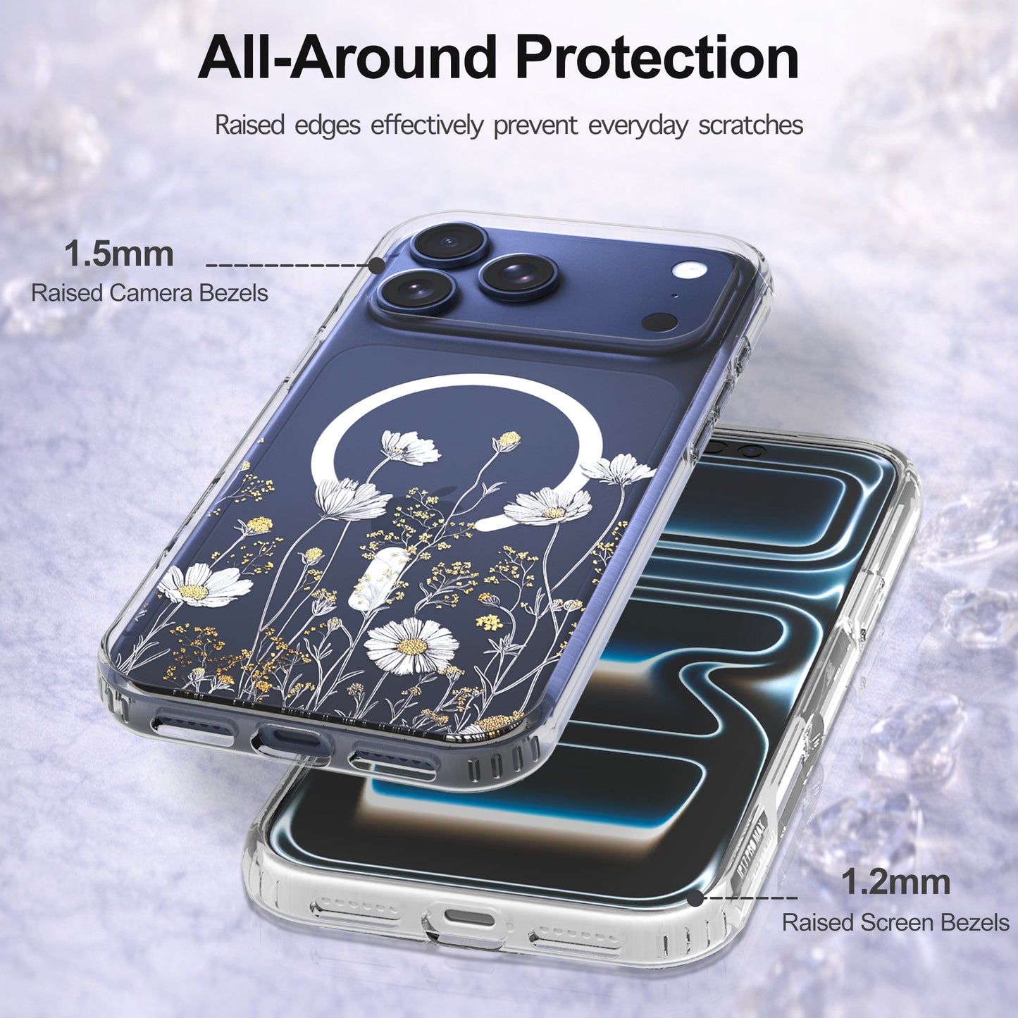 iPhone 17 Pro Case, Anti-Scratch Clear Case - Elegant Daisy Gold Floral