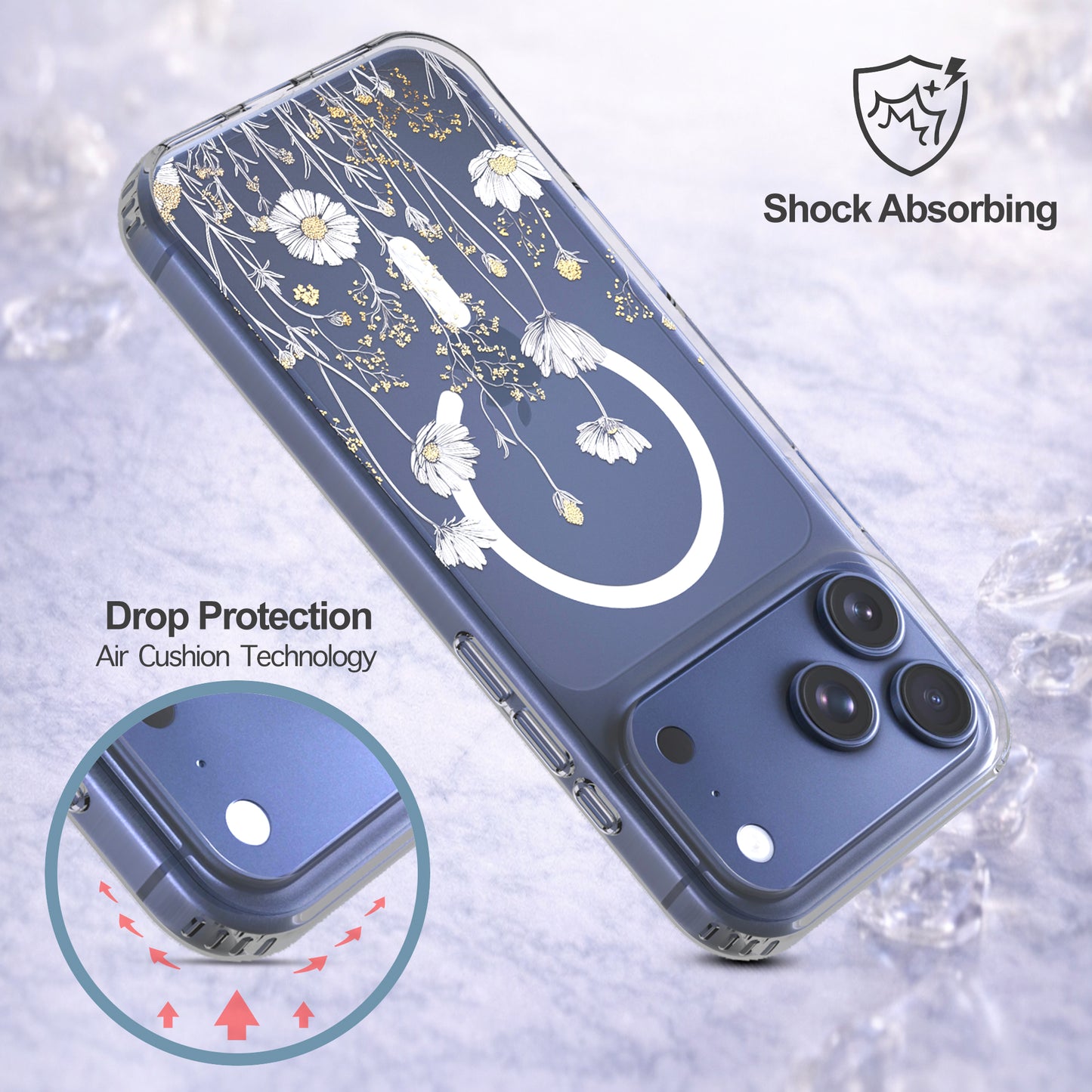 iPhone 17 Pro Case, Anti-Scratch Clear Case - Elegant Daisy Gold Floral