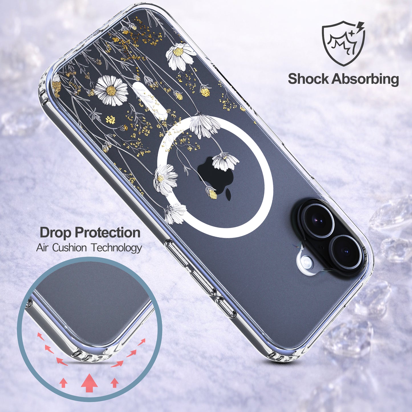 iPhone 17 Case, Anti-Scratch Clear Case - Elegant Daisy Gold Floral