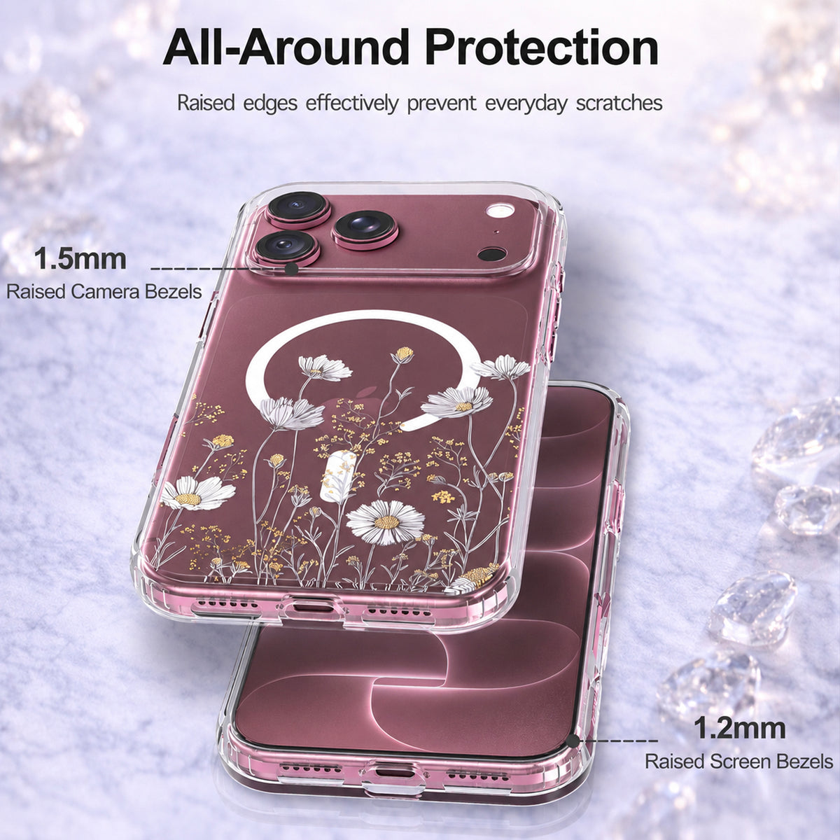 iPhone 18 Pro Case, Anti-Scratch Clear Case - Elegant Daisy Gold Floral