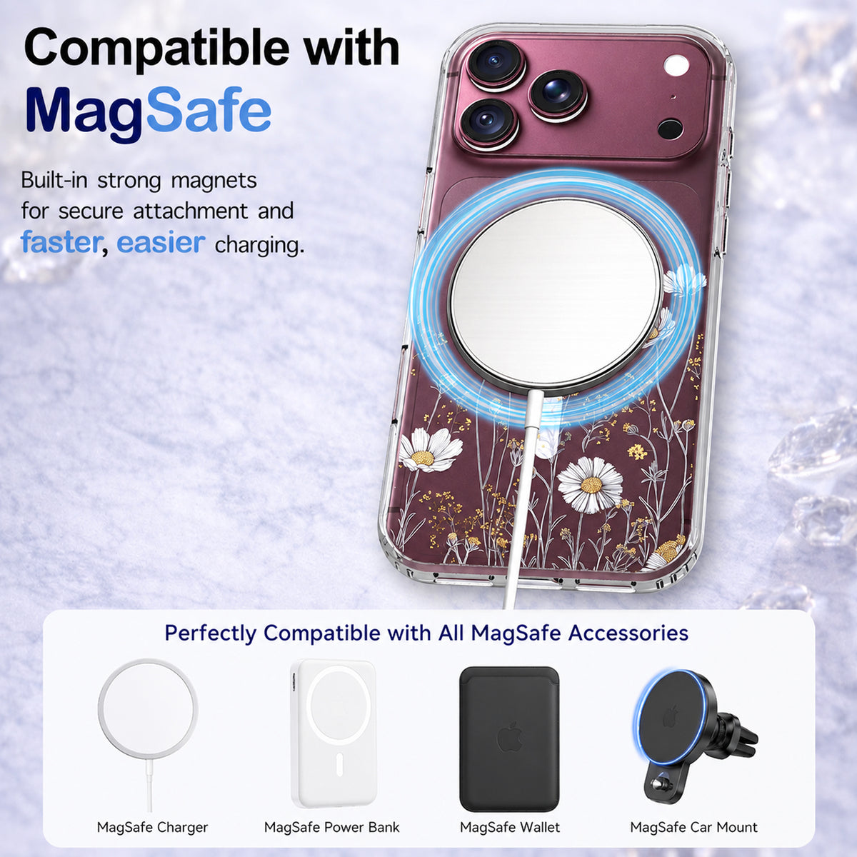 iPhone 18 Pro Case, Anti-Scratch Clear Case - Elegant Daisy Gold Floral