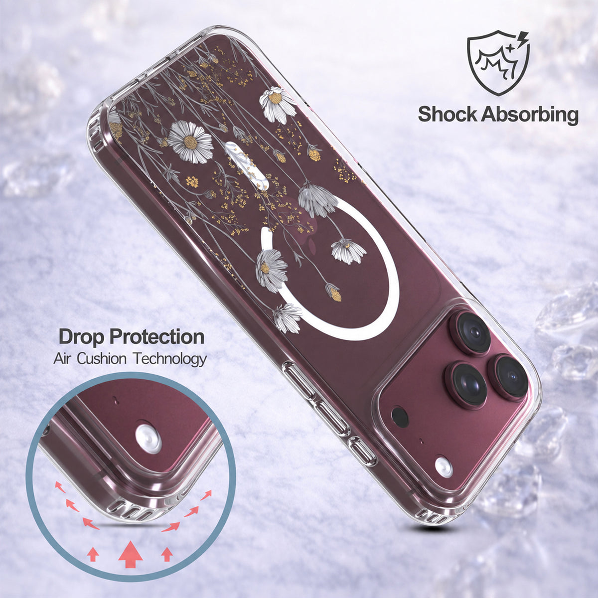 iPhone 18 Pro Case, Anti-Scratch Clear Case - Elegant Daisy Gold Floral