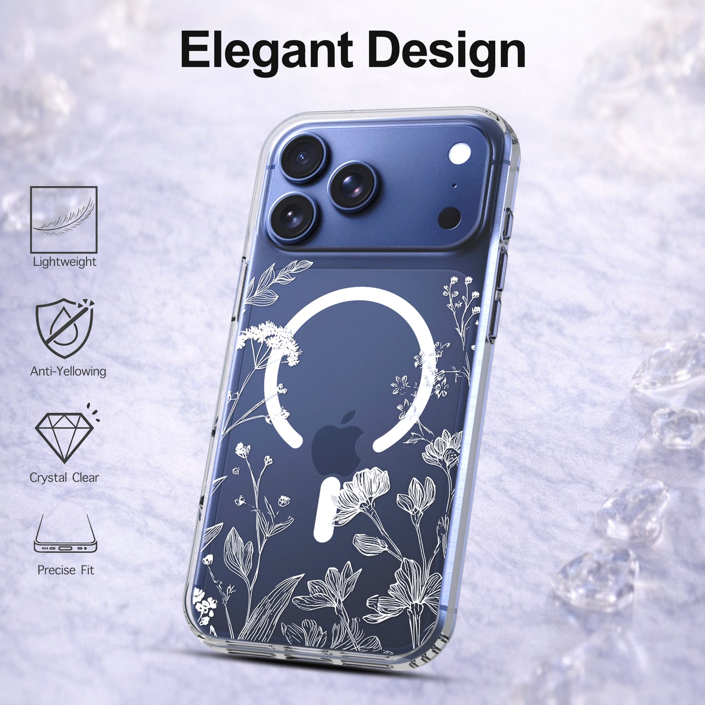 iPhone 17 Pro Max Case, Anti-Scratch Clear Case - Minimalist White Floral