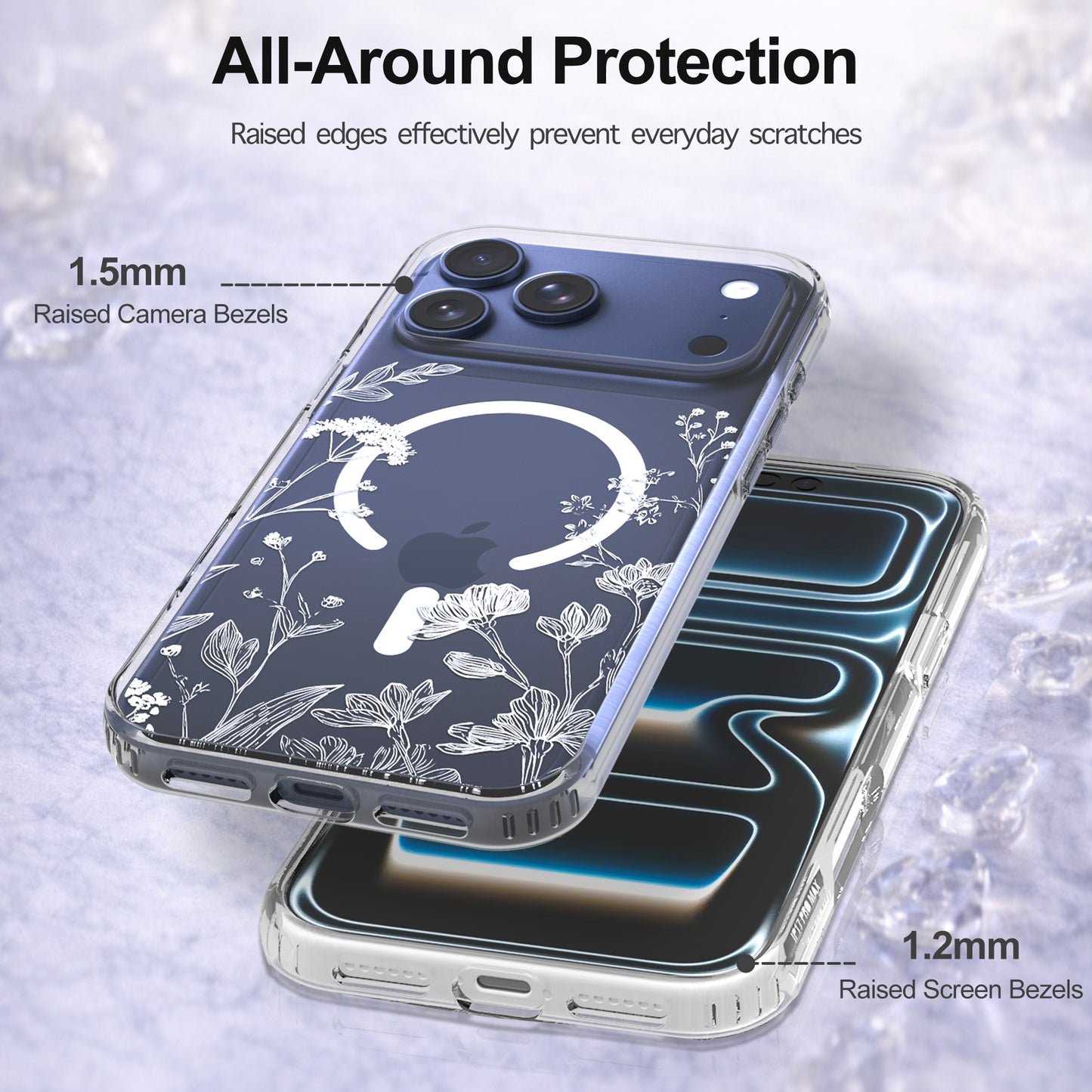 iPhone 17 Pro Max Case, Anti-Scratch Clear Case - Minimalist White Floral