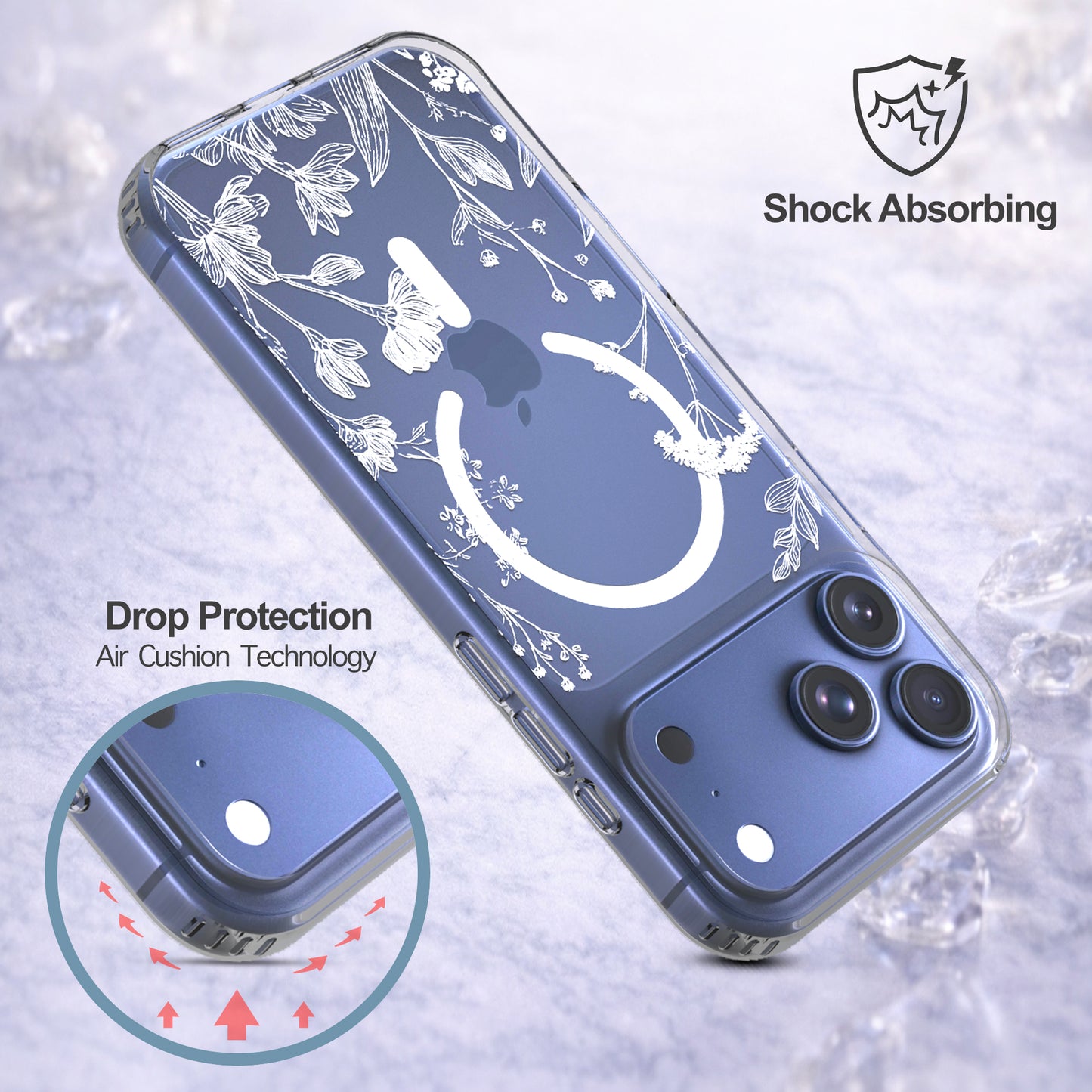 iPhone 17 Pro Max Case, Anti-Scratch Clear Case - Minimalist White Floral