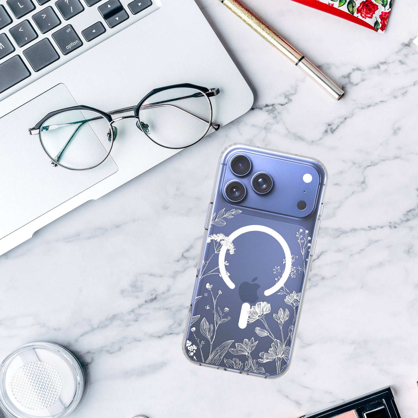 iPhone 17 Pro Max Case, Anti-Scratch Clear Case - Minimalist White Floral