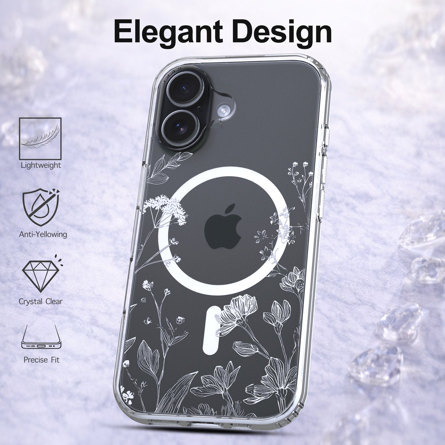 iPhone 17 Case, Anti-Scratch Clear Case - Minimalist White Floral