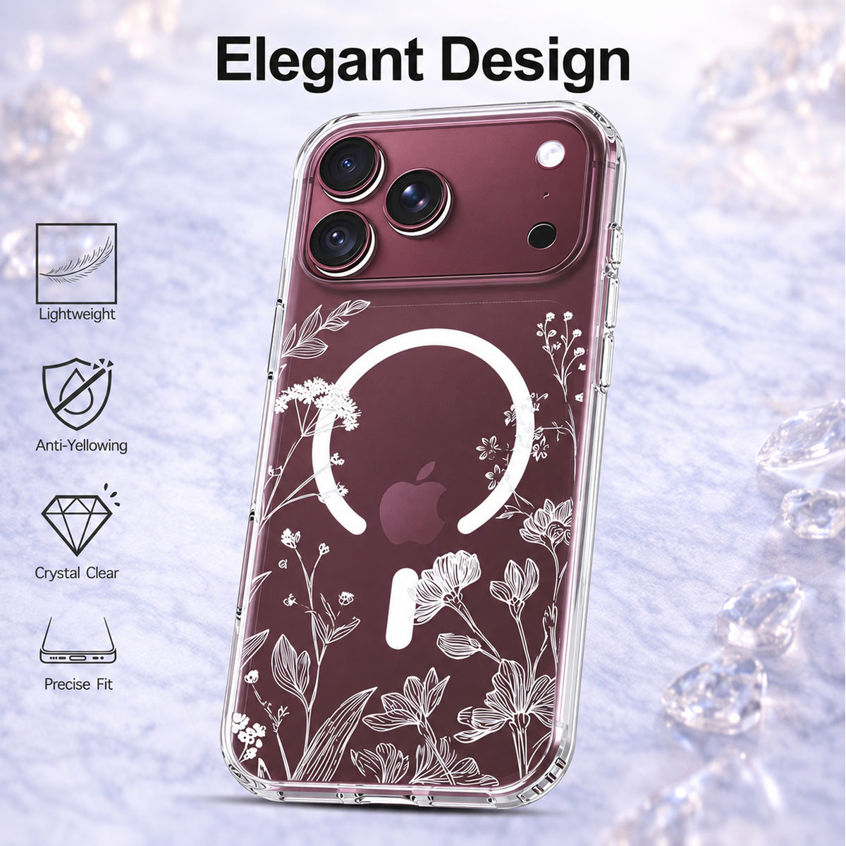 iPhone 18 Pro Max Case, Anti-Scratch Clear Case - Minimalist White Floral