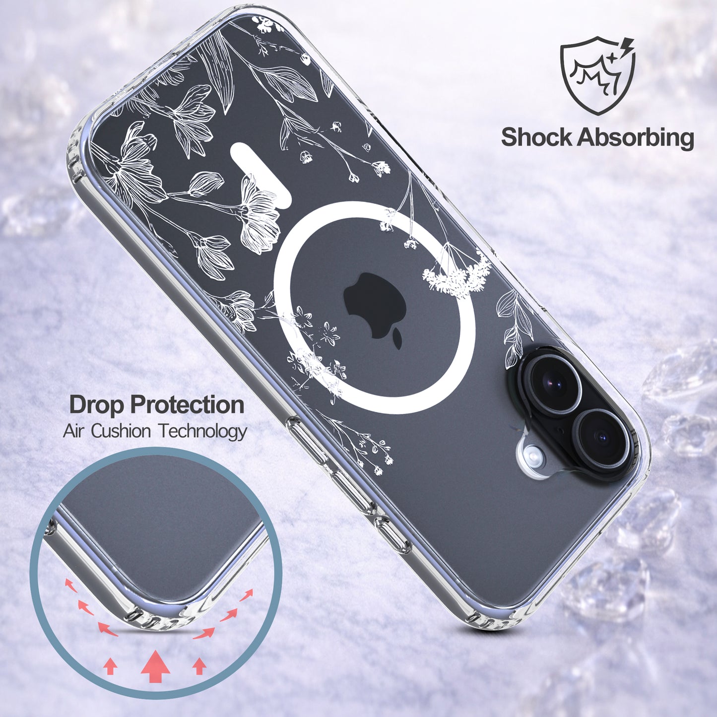 iPhone 17 Case, Anti-Scratch Clear Case - Minimalist White Floral