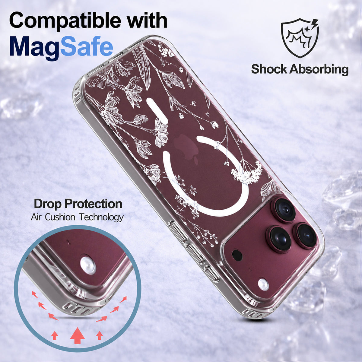 iPhone 18 Pro Max Case, Anti-Scratch Clear Case - Minimalist White Floral