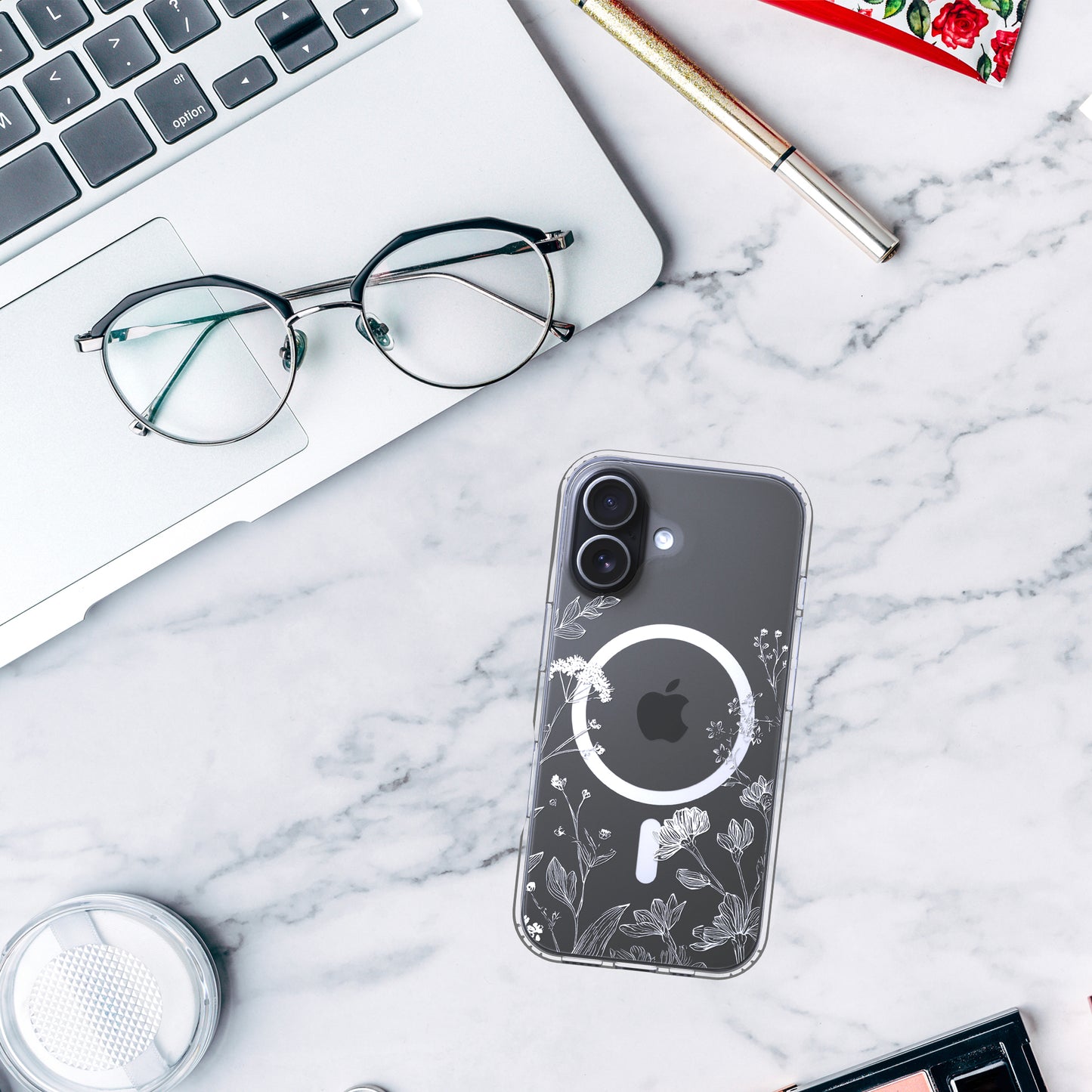 iPhone 17 Case, Anti-Scratch Clear Case - Minimalist White Floral