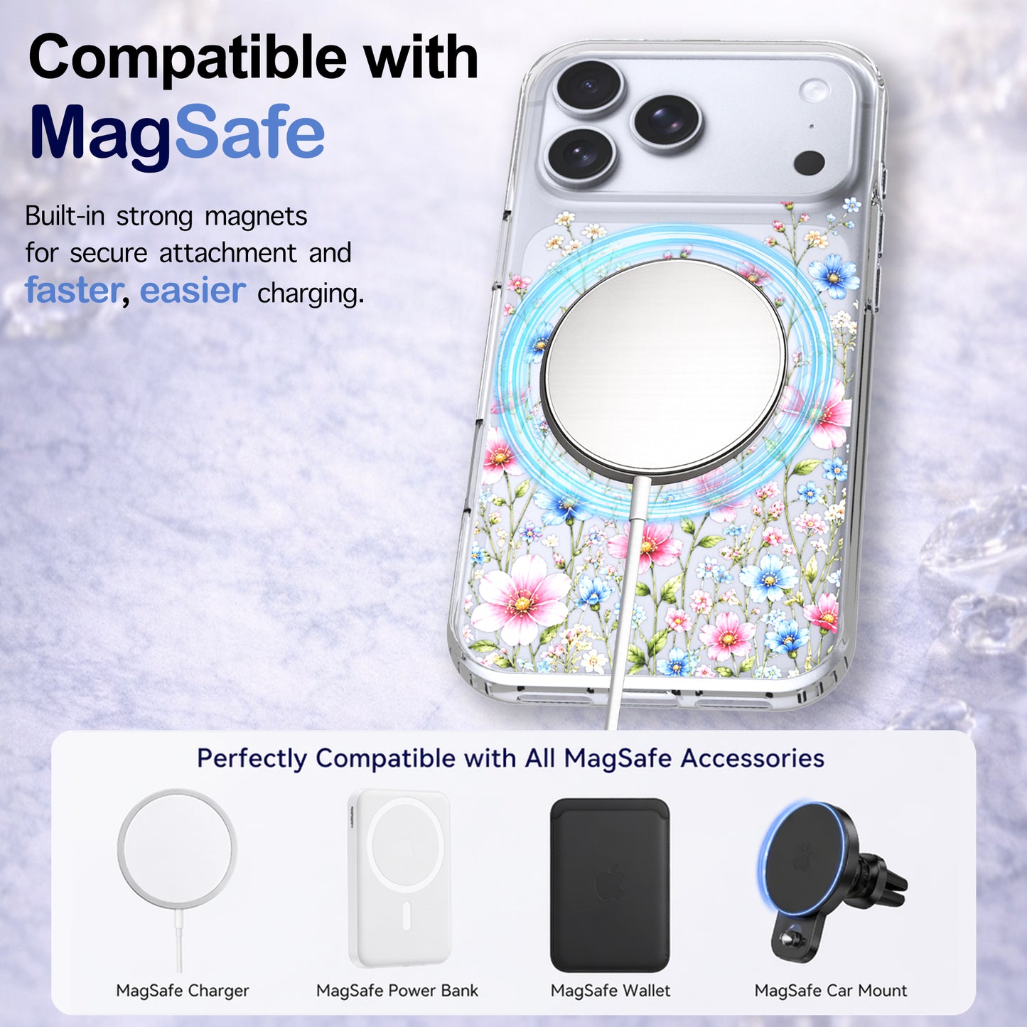 iPhone 17 Pro Case, Anti-Scratch Clear Case - Pink Blue Wildflower