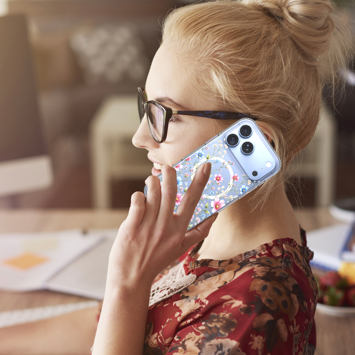 iPhone 18 Pro Max Case, Anti-Scratch Clear Case - Pink Blue Wildflower