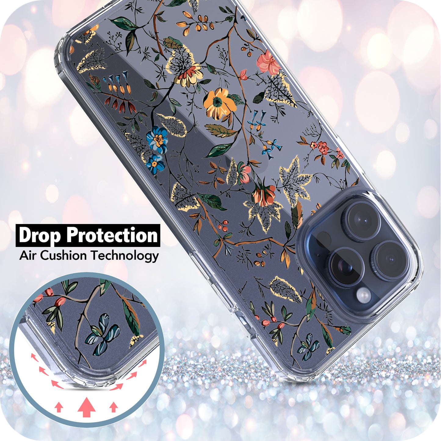 iPhone 15 Pro Max Case, Anti-Scratch Clear Case - Wild Floral Garden