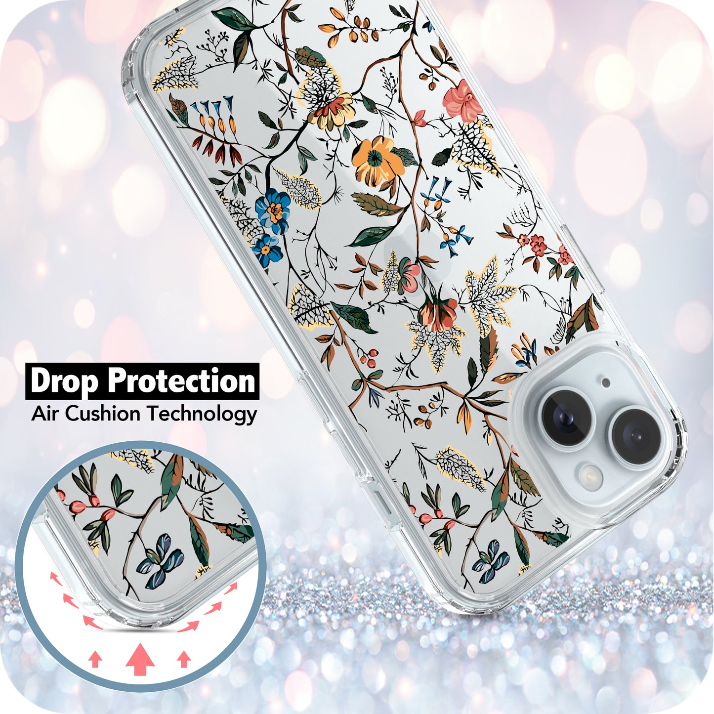 iPhone 15 Case, Anti-Scratch Clear Case - Wild Floral Garden