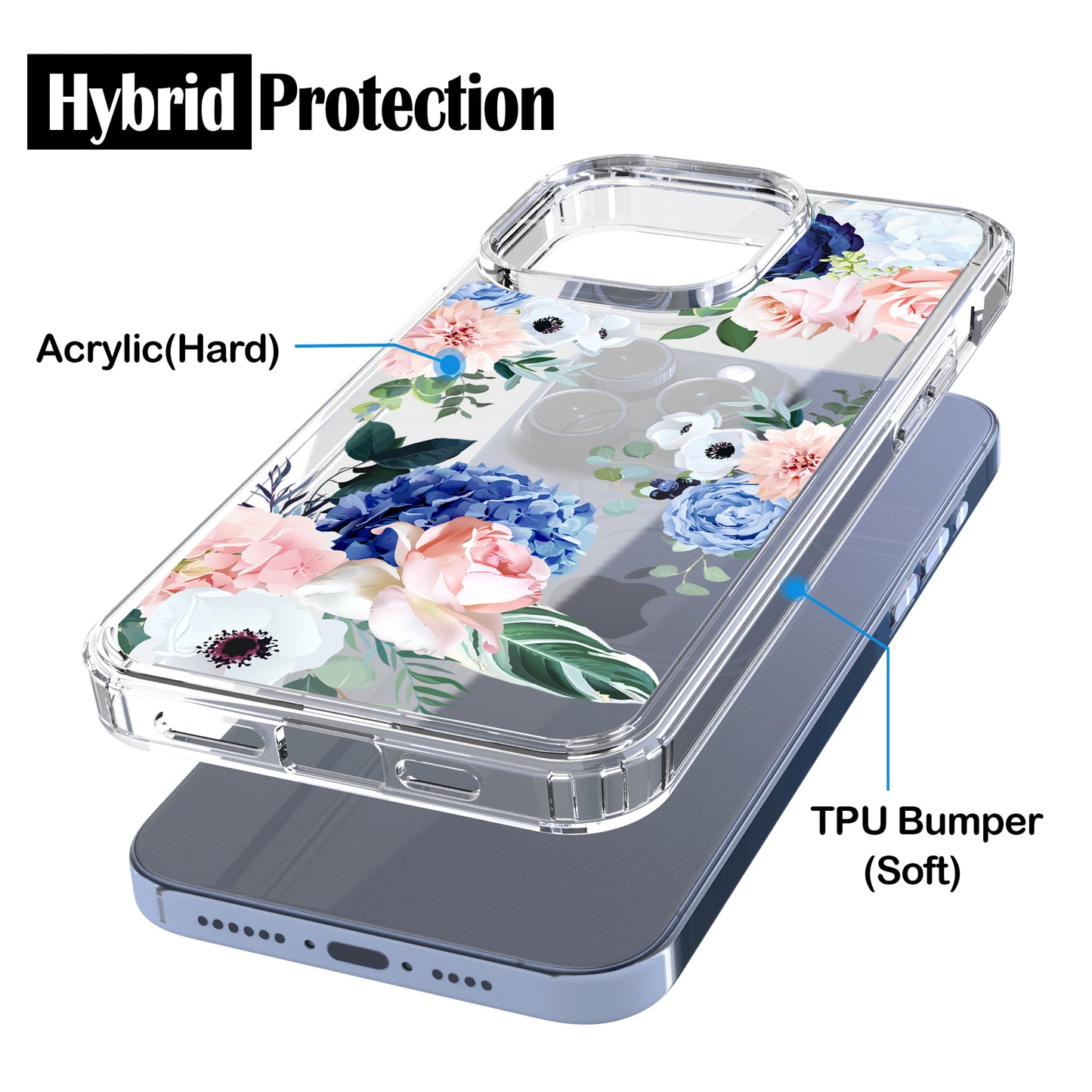 iPhone 15 Pro Max Case, Anti-Scratch Clear Case - Flower Bouquet