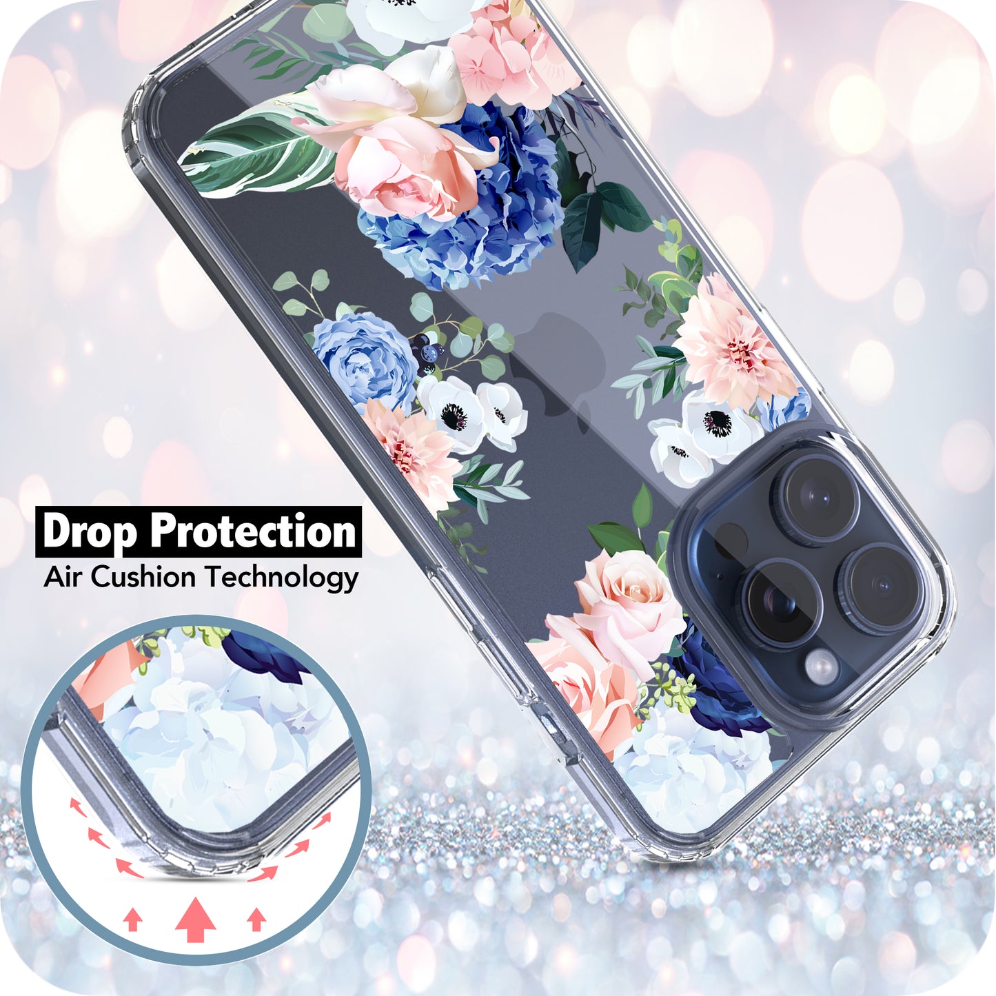 iPhone 15 Pro Case, Anti-Scratch Clear Case - Flower Bouquet