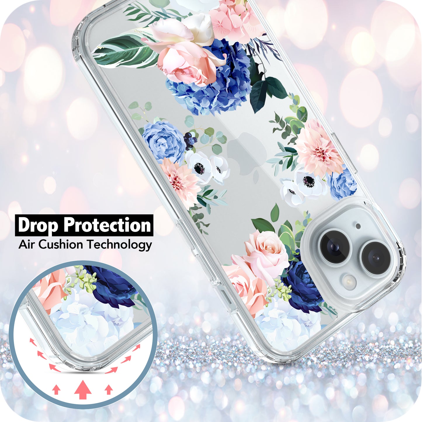 iPhone 15 Plus Case, Anti-Scratch Clear Case - Flower Bouquet