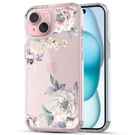 iPhone 15 Case, Anti-Scratch Clear Case - Pink Flower Peony