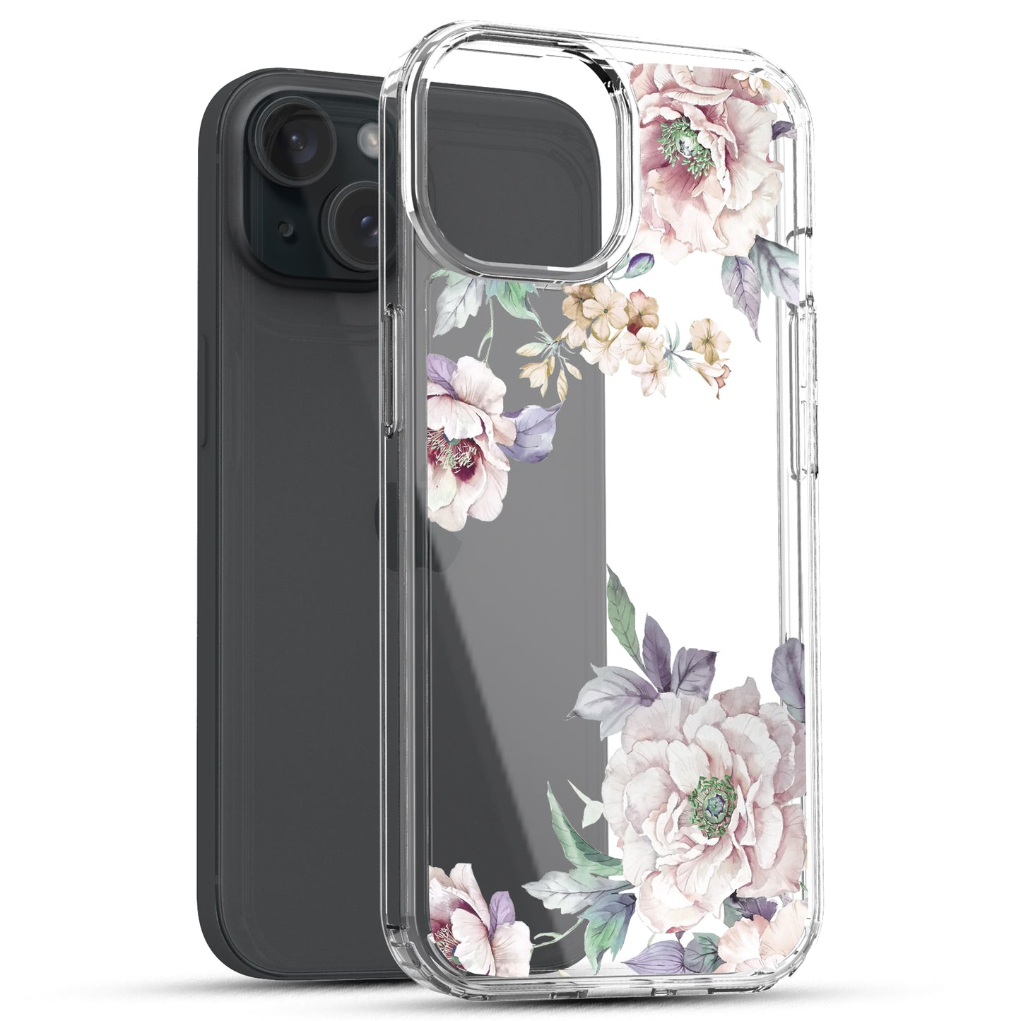 iPhone 15 Case, Anti-Scratch Clear Case - Pink Flower Peony