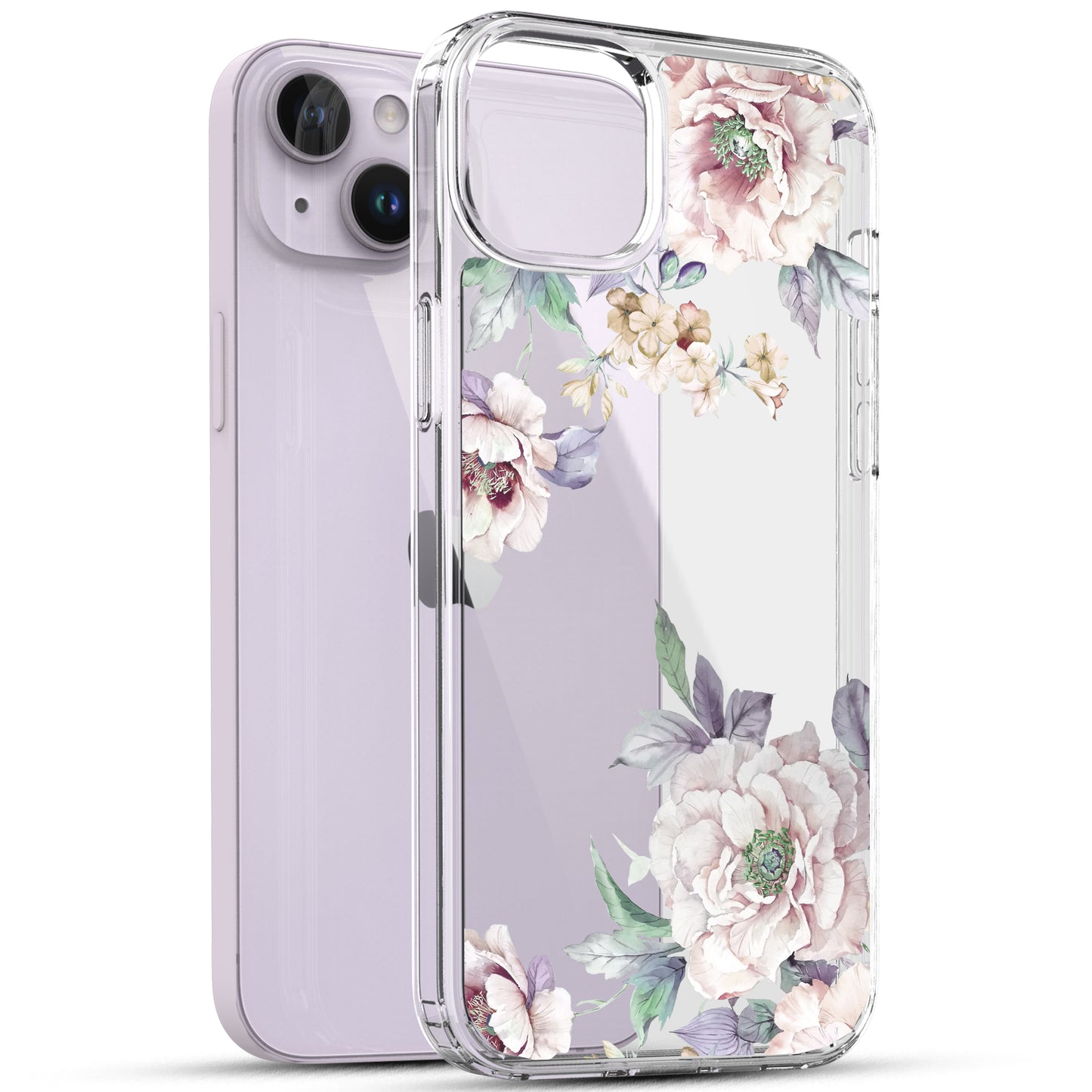 iPhone 14 Case, Anti-Scratch Clear Case - Pink Peony Flower