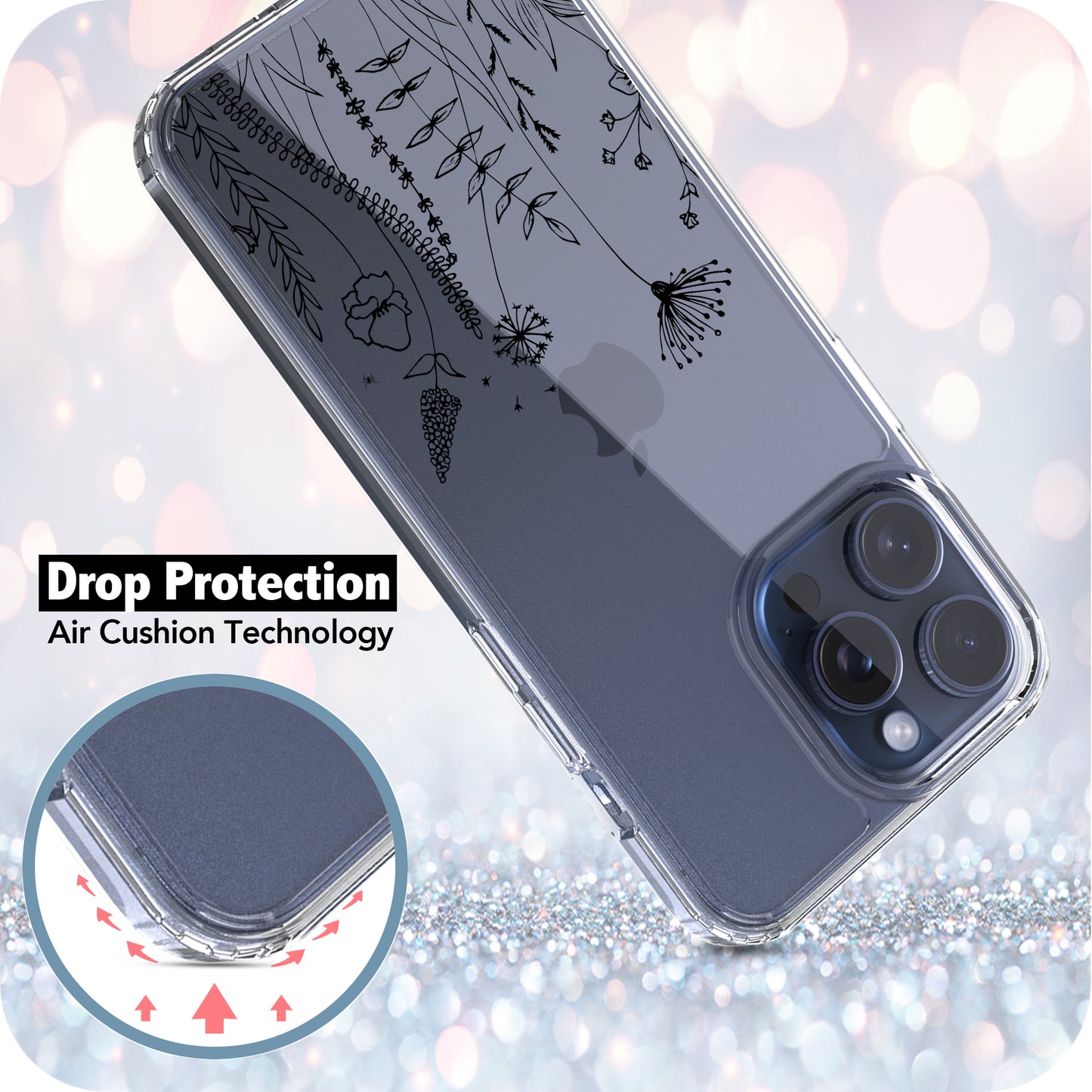 iPhone 15 Pro Max Case, Anti-Scratch Clear Case - Flower Garden