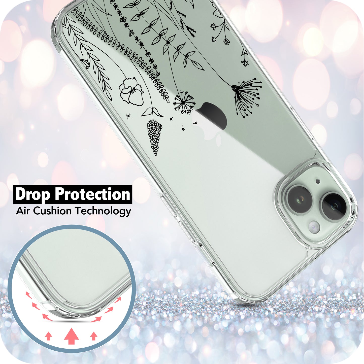 iPhone 15 Case, Anti-Scratch Clear Case - Flower Garden