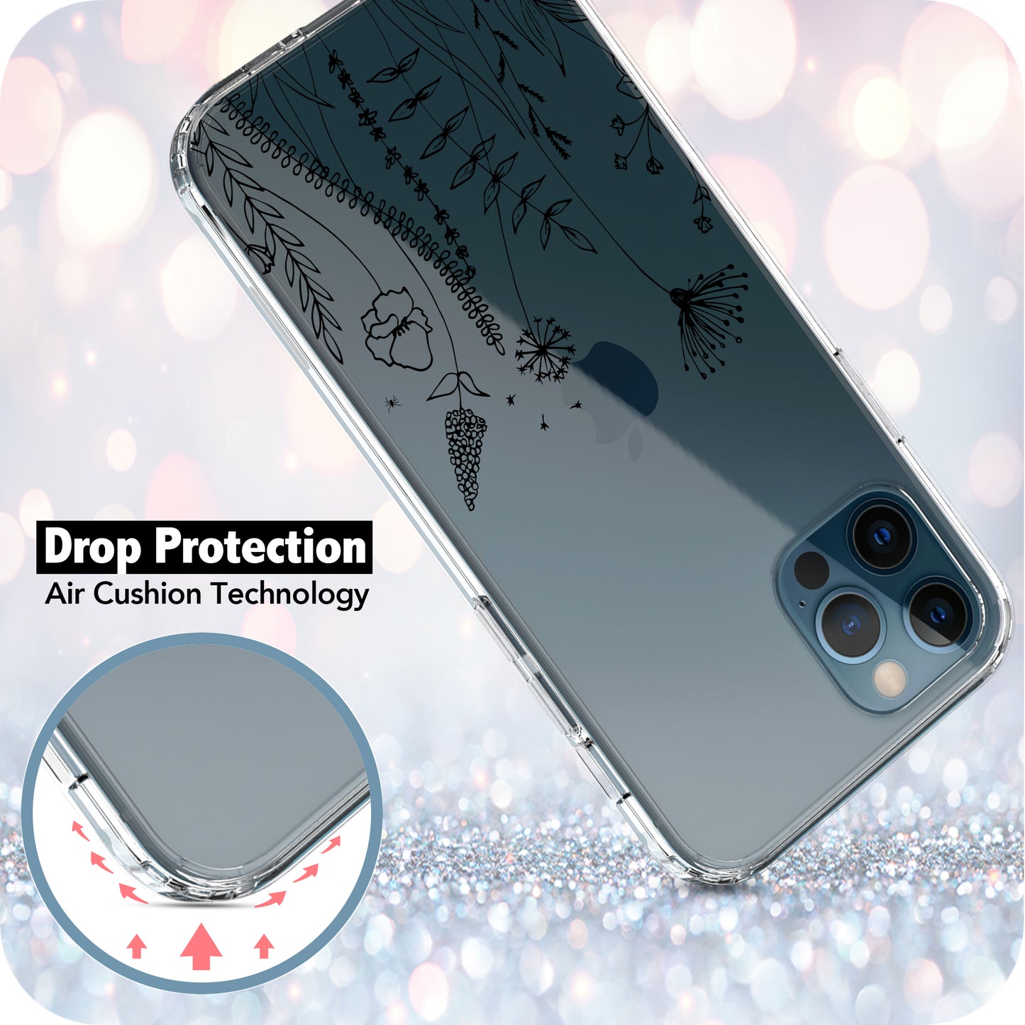 iPhone 12 / iPhone 12 Pro Case, Anti-Scratch Clear Case - Flower Garden