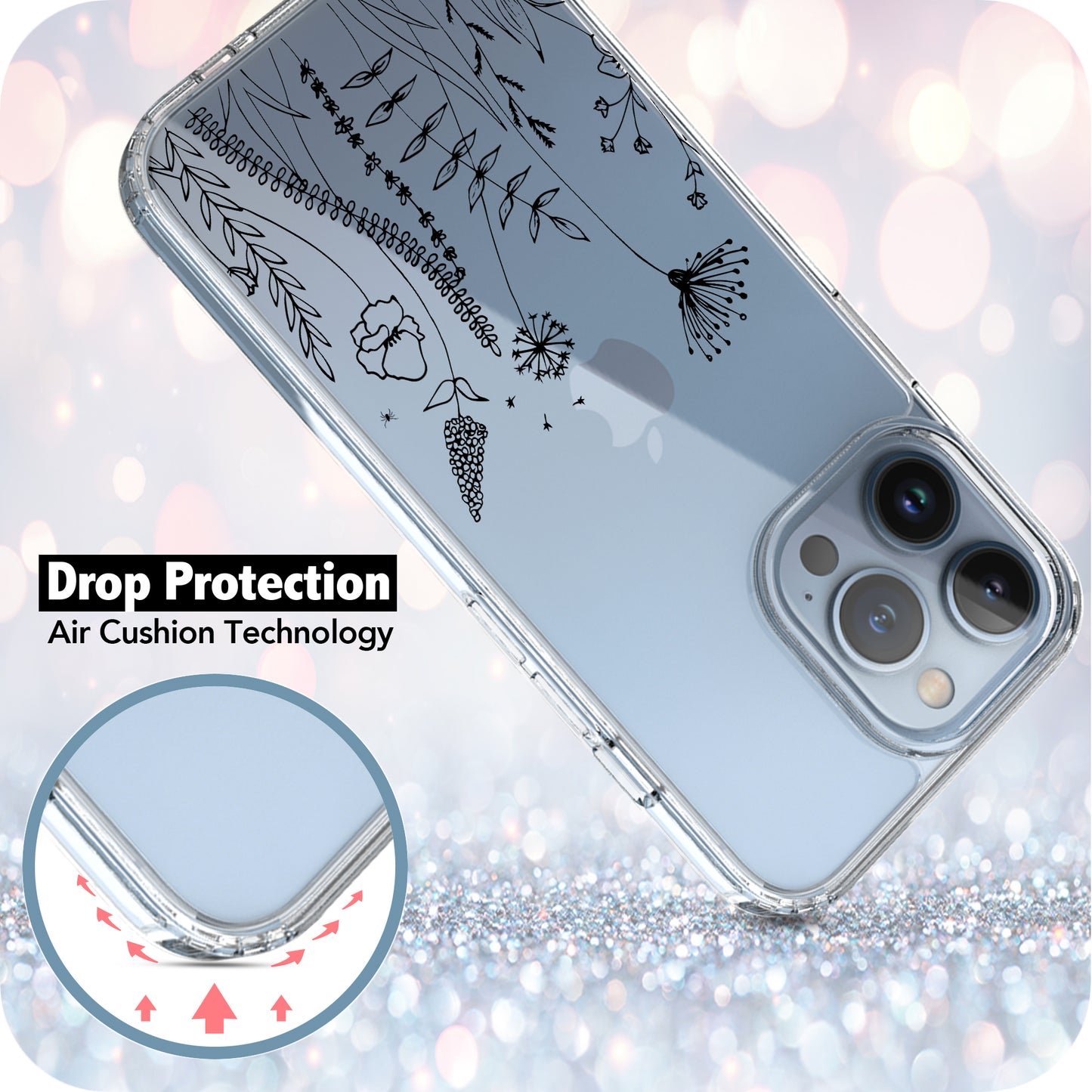 iPhone 13 Pro Max Case, Anti-Scratch Clear Case - Flower Garden