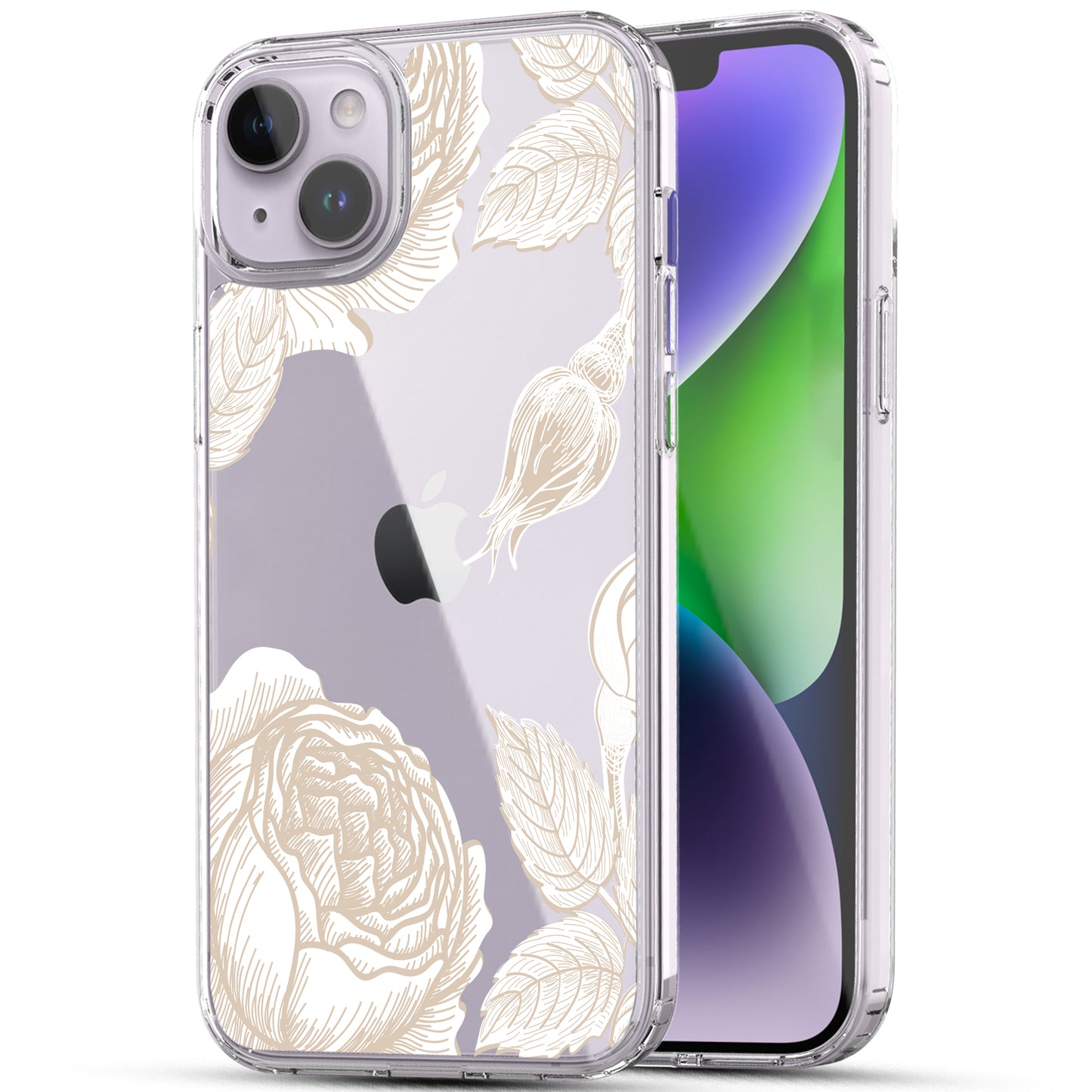 iPhone 14 Case, Anti-Scratch Clear Case - Gold Rose Flower