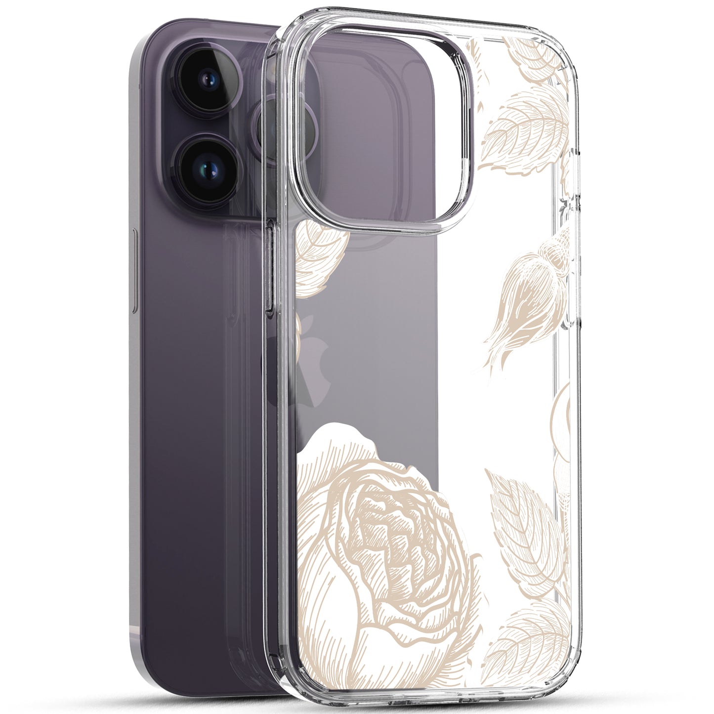 iPhone 14 Pro Case, Anti-Scratch Clear Case - Gold Rose Flower