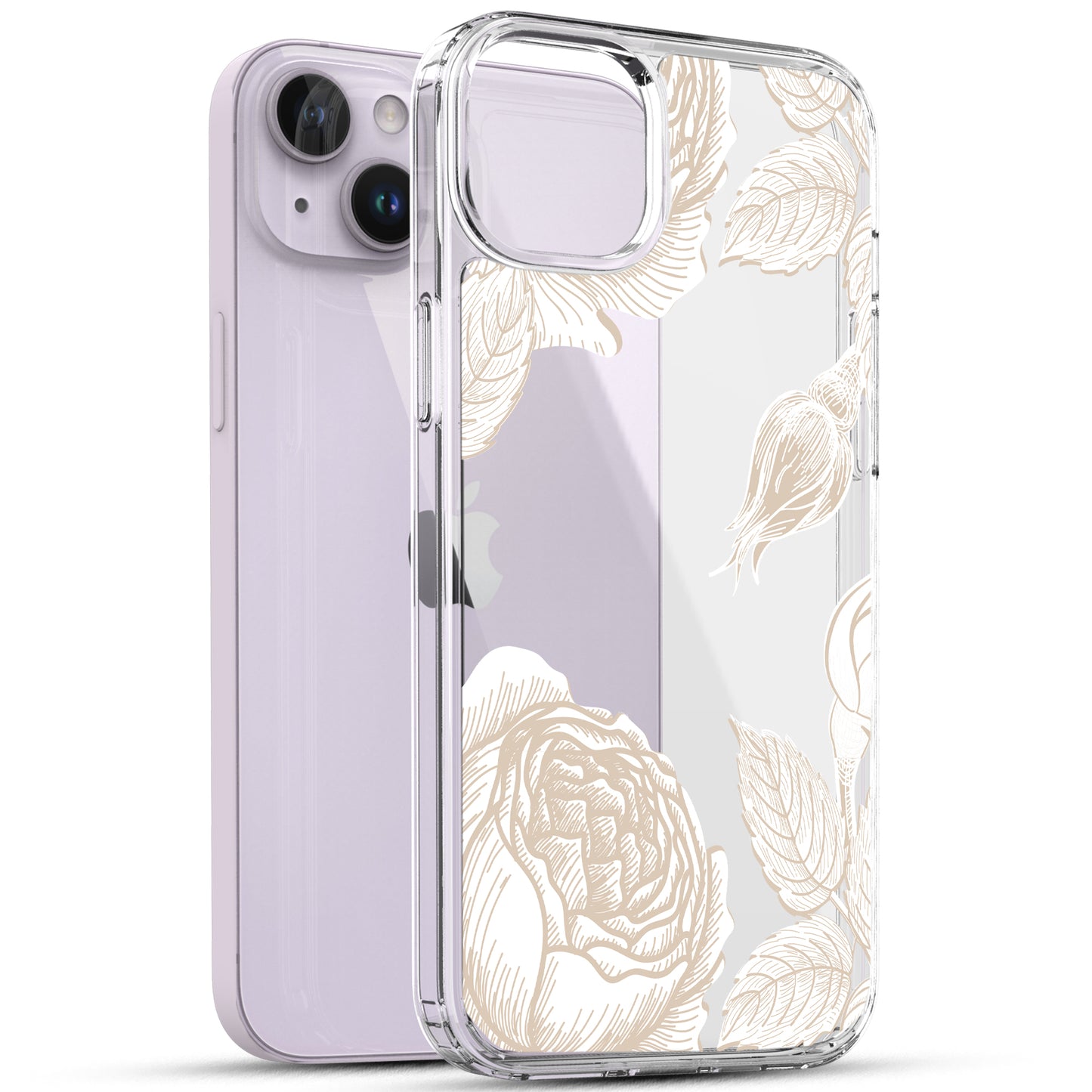 iPhone 14 Case, Anti-Scratch Clear Case - Gold Rose Flower