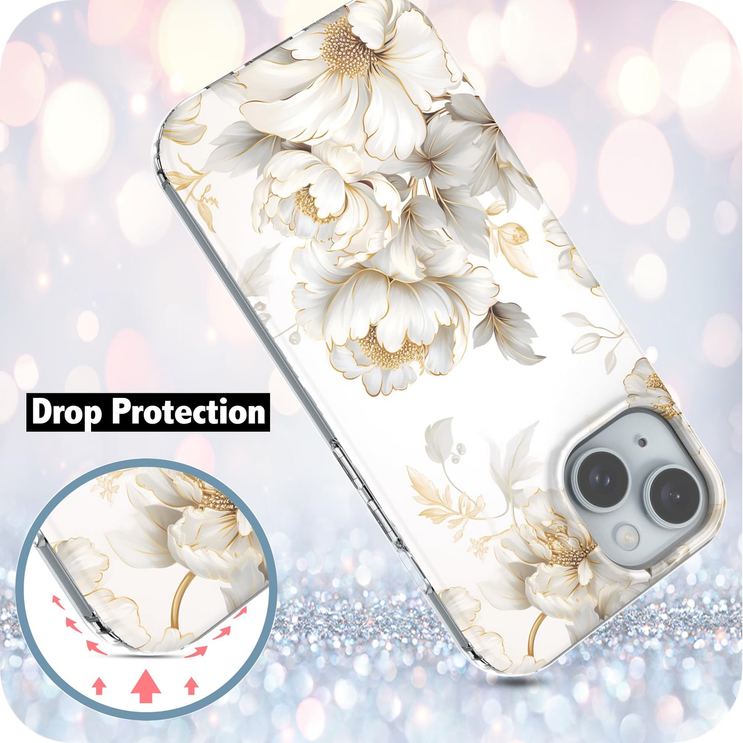 iPhone 15 Case, Anti-Scratch Clear Case - Elegant Gardenia