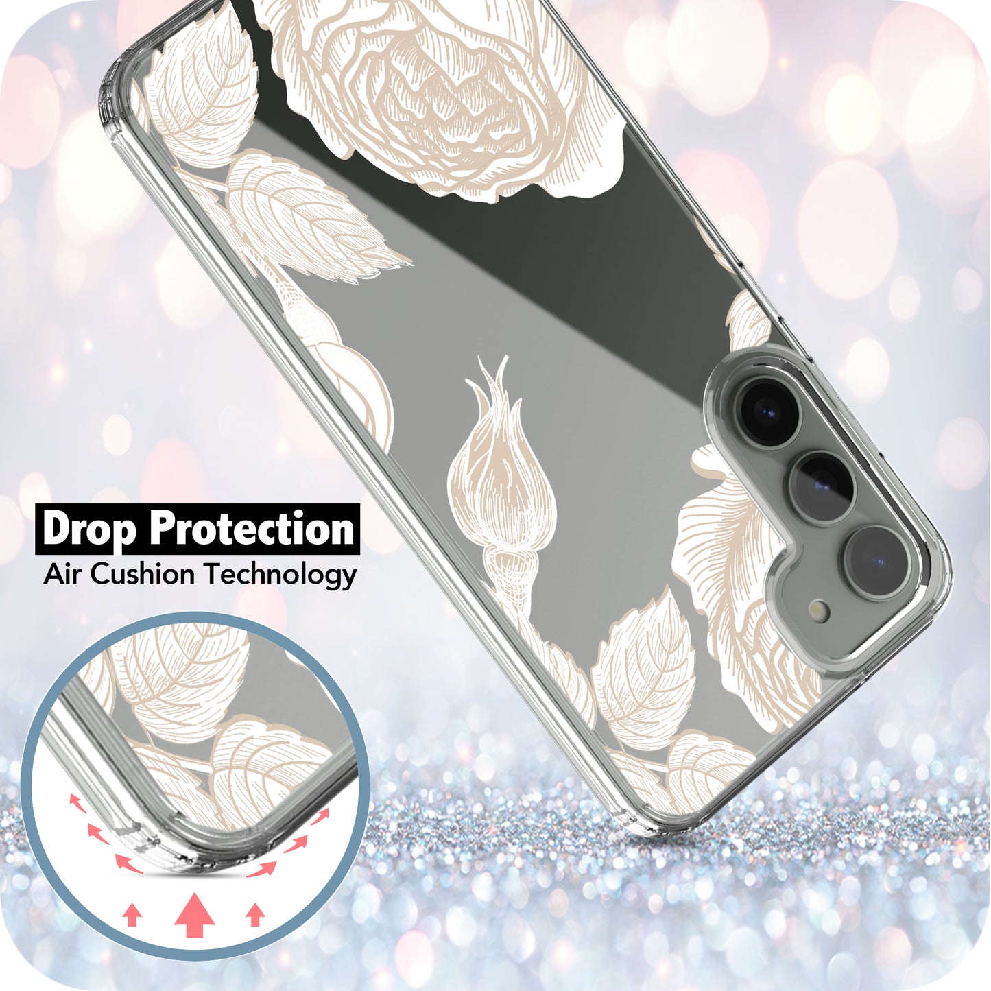 Samsung Galaxy S23 Case, Anti-Scratch Clear Case with Design - Gold Rose Flower