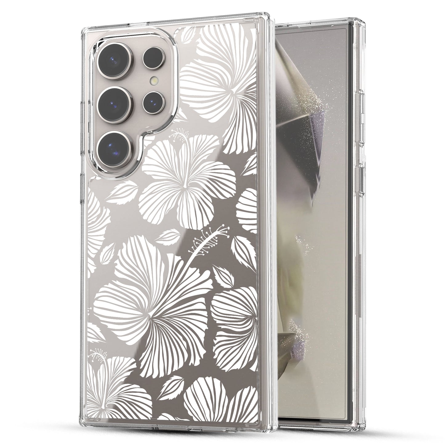 Samsung Galaxy S24 Ultra Case, Anti-Scratch Clear Case with Design - White Hibiscus Flowers