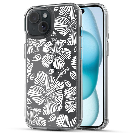 iPhone 15 Case, Anti-Scratch Clear Case - White Hibiscus Flowers