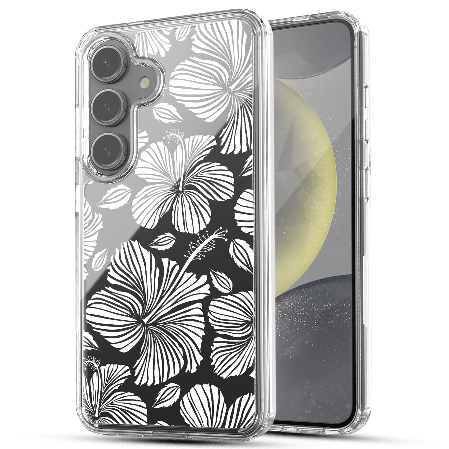 Samsung Galaxy S24 Case, Anti-Scratch Clear Case with Design - White Hibiscus Flowers