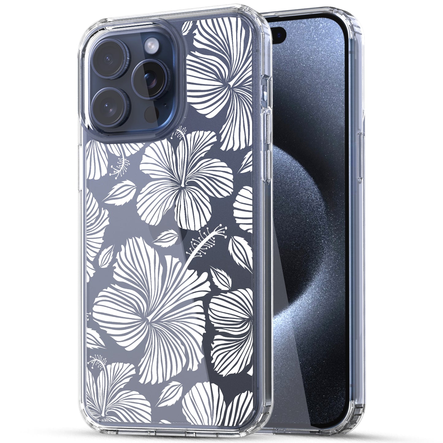 iPhone 15 Pro Case, Anti-Scratch Clear Case - White Hibiscus Flowers