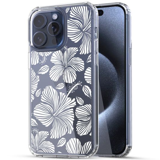 iPhone 15 Pro Max Case, Anti-Scratch Clear Case - White Hibiscus Flowers